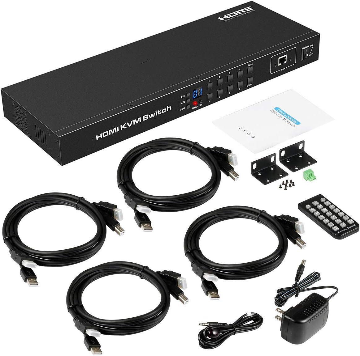 Пользовательский 8X1 HDMI KVM-переключатель, 8 портов